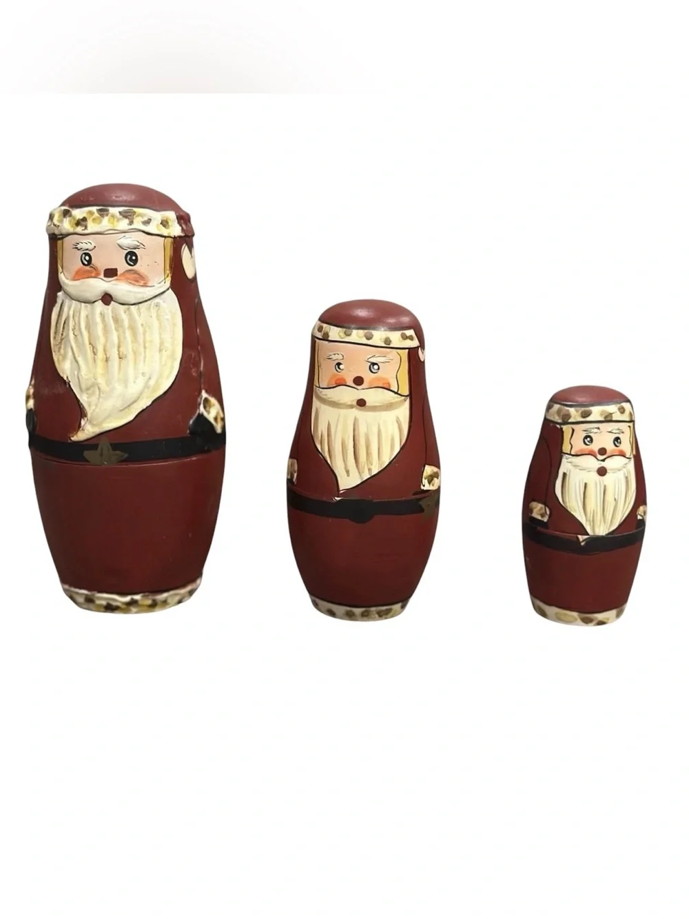 Vintage Wooden Santa Nesting Dolls Matryoshka Babushka Stacking Set Folk Art